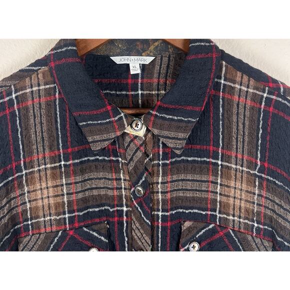 John Mark Plaid Button Up Shirt XL Mixed Print Floral Back Long Sleeve - Picture 2 of 7